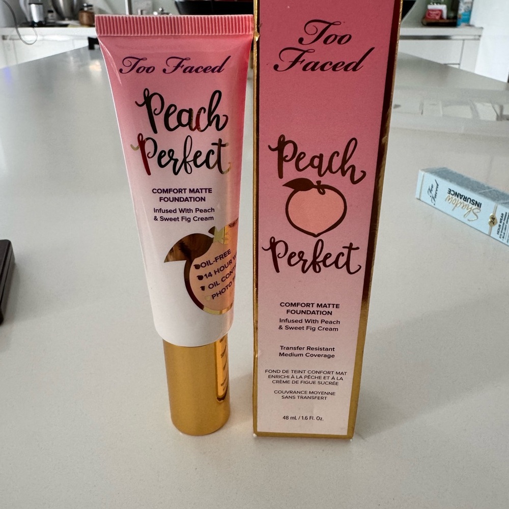 Too Faced Peach Perfect Matte Foundation - Pink and Gold